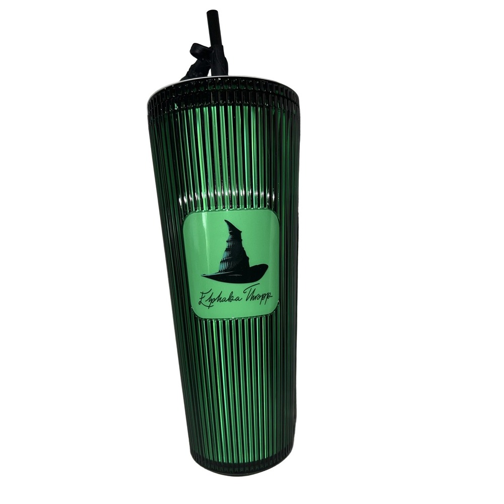 Starbucks Wicked 24oz Green Glow Cold Cup Elphaba Pleated Silicone Topper
